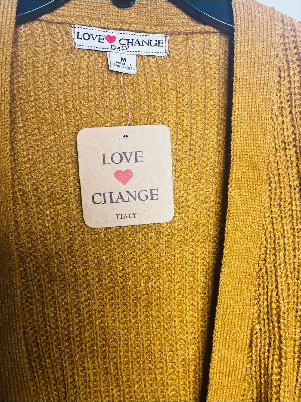 Mustard Open-Front Women's Cardigan Sweater Love Chance Size Medium - Picture 3 of 5